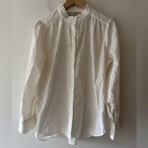 LOFT White Swiss Dot Textured Botton Up Short 100% Cotton